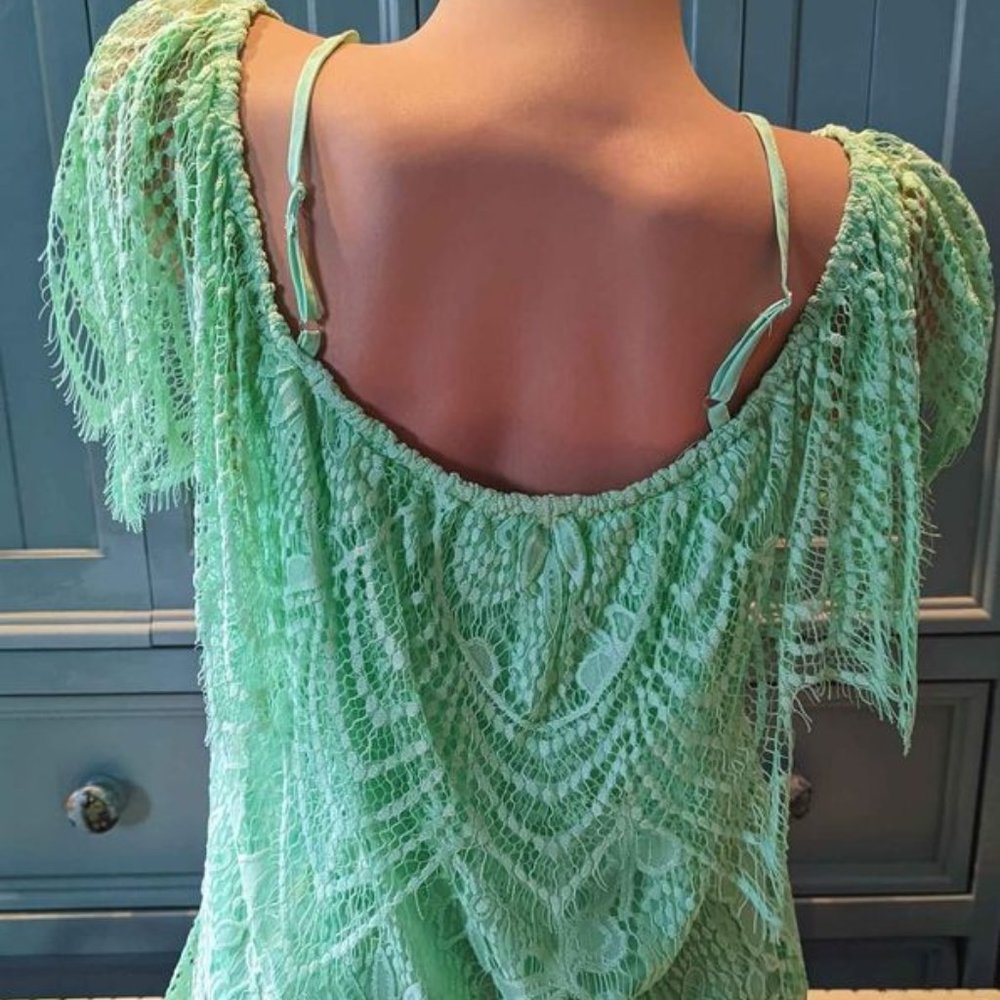 Women's Lime Green Layered Lace Top Large